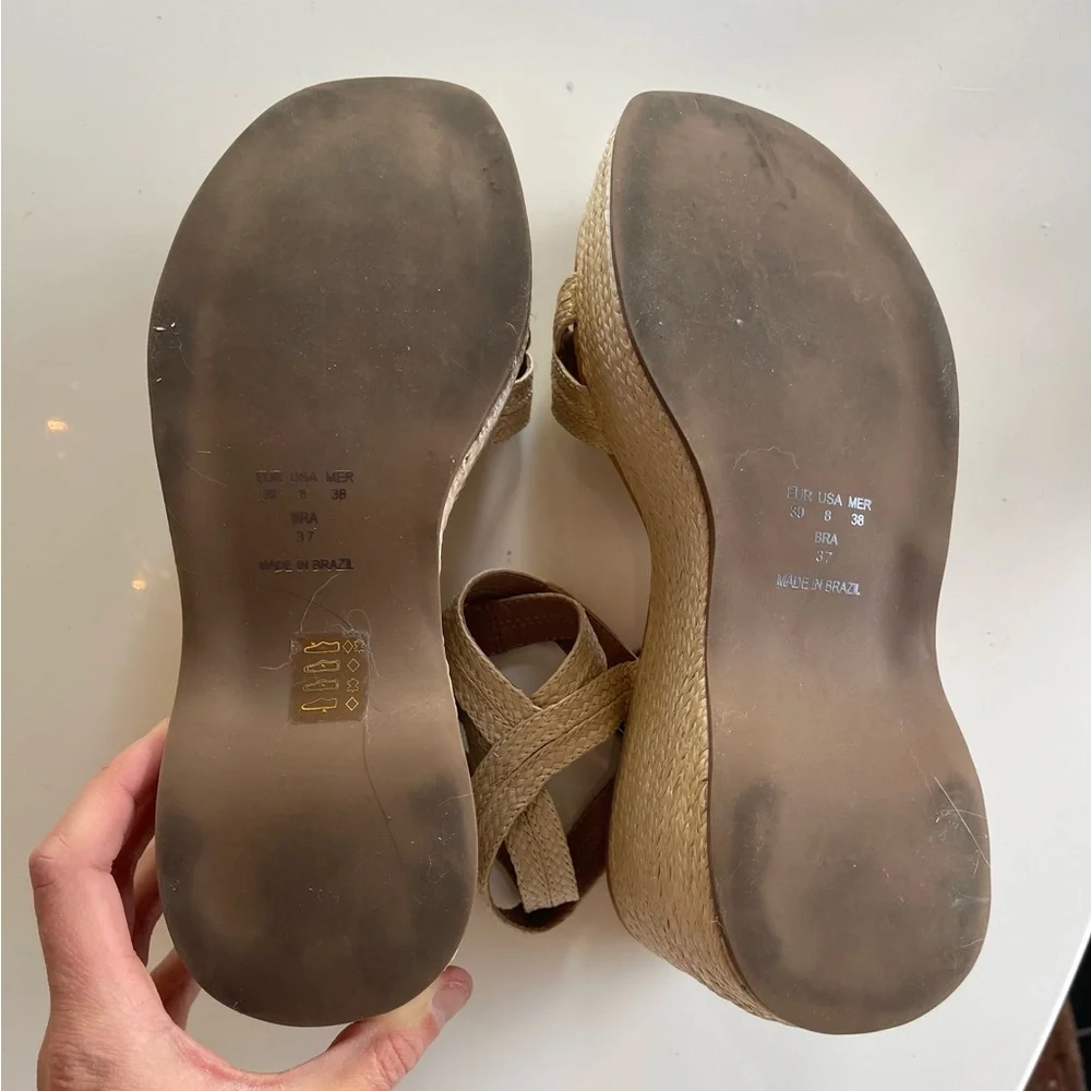Anthropologie Vicenza Raffia Platform Wedge Sandal - 8